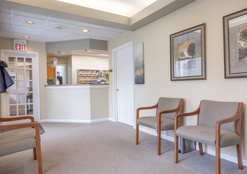 Welcoming reception area in dental office