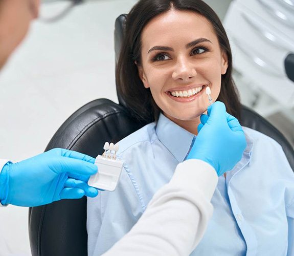 Female patient smiling at the cost of teeth whitening in South Elgin